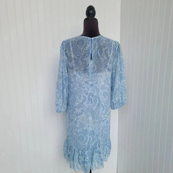 Ann Taylor PAISLEY A LINE TUNIC DRESS Blue White Lightweight Shift 3/4 Slee Sz M - Picture 6 of 11